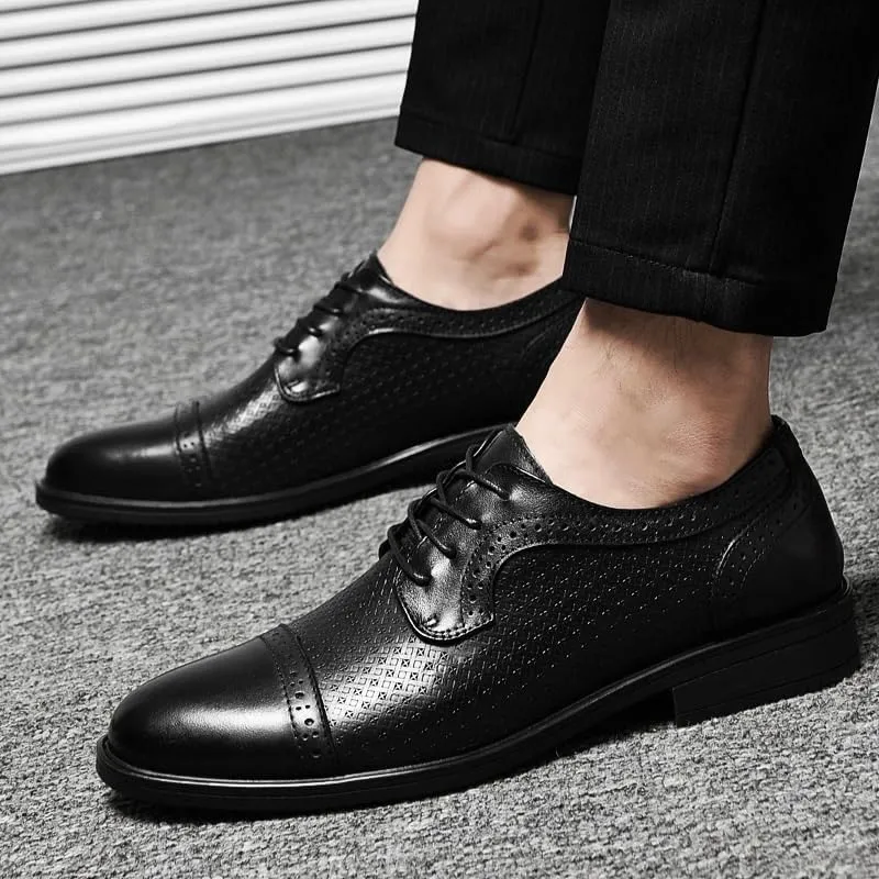 Men's Genuine Leather Dress Shoes - Wingtip Brogue Lace-Up Formal Business Oxford Shoes - Comfortable Breathable