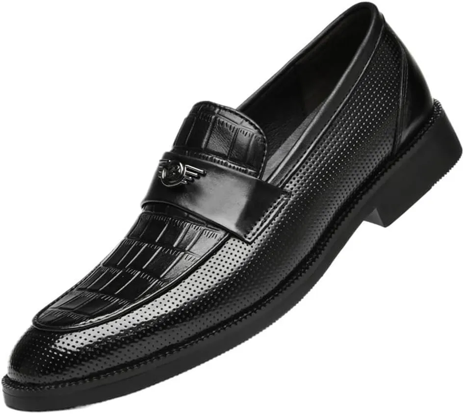 Mens Hollow Cut Oxford Dress Shoes Breathable Leather Formal Slip On Classic Pointed Toe Low Top Comfortable