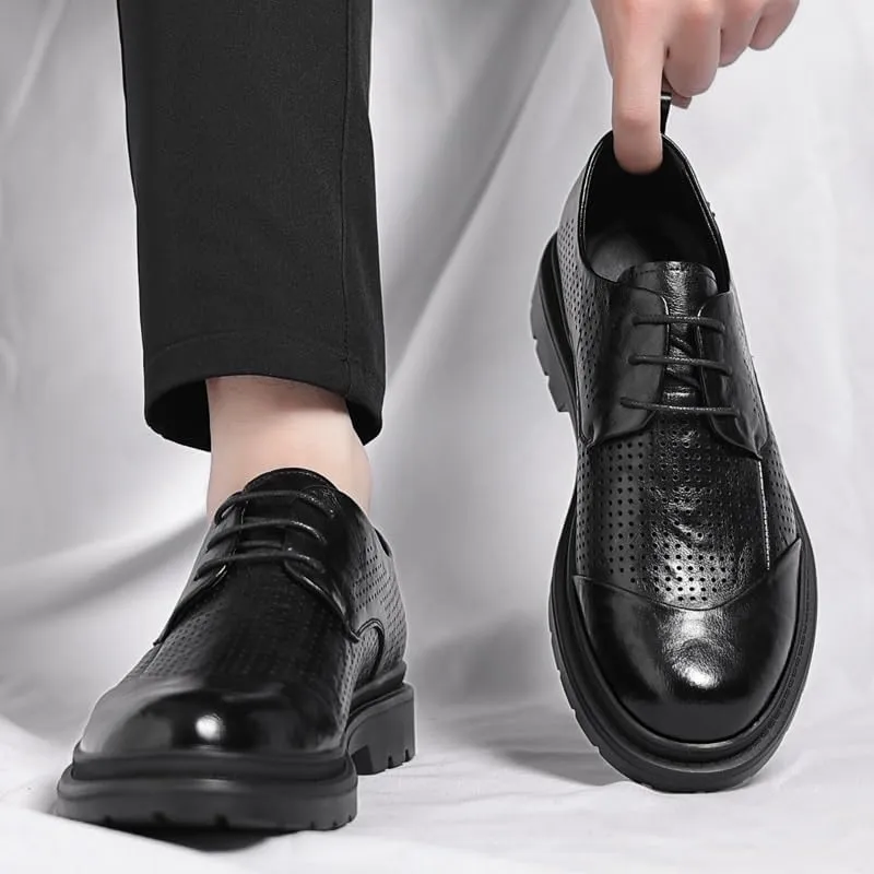 Men's Leather Oxfords Shoes Perforated Lace-Up Formal Dress Shoes for Men