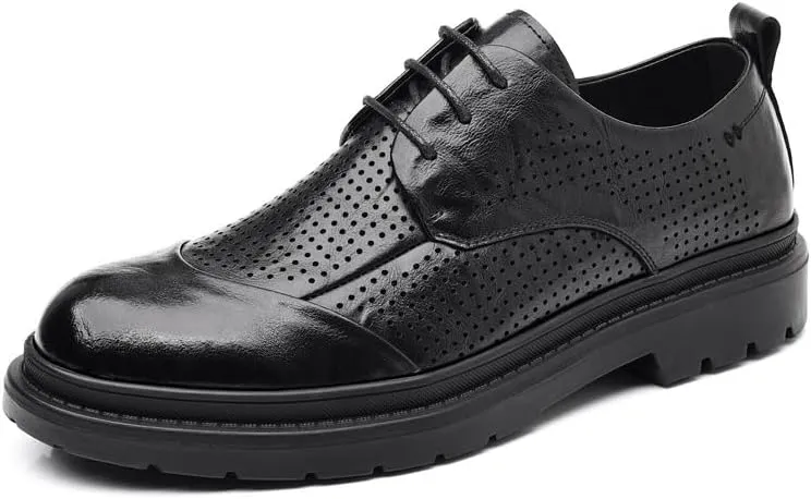 Men's Leather Oxfords Shoes Perforated Lace-Up Formal Dress Shoes for Men