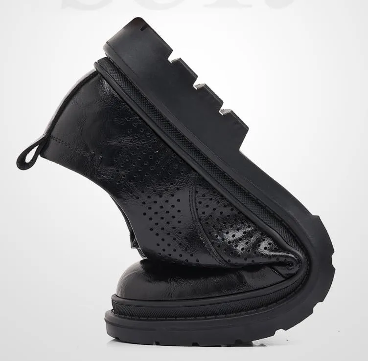 Men's Leather Oxfords Shoes Perforated Lace-Up Formal Dress Shoes for Men