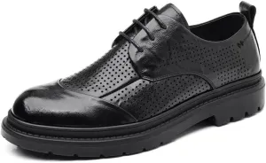 Men's Leather Oxfords Shoes Perforated Lace-Up Formal Dress Shoes for Men