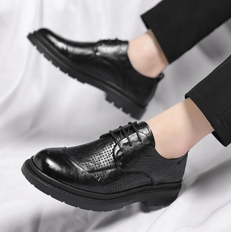 Men's Leather Oxfords Shoes Perforated Lace-Up Formal Dress Shoes for Men