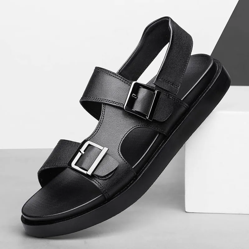 Men's Leather Sandals Slip On Pointed Toe Derbys Classic Formal Business Oxfords Shoes for Men