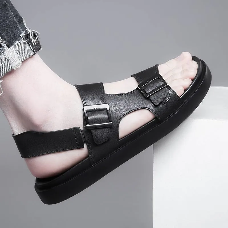 Men's Leather Sandals Slip On Pointed Toe Derbys Classic Formal Business Oxfords Shoes for Men