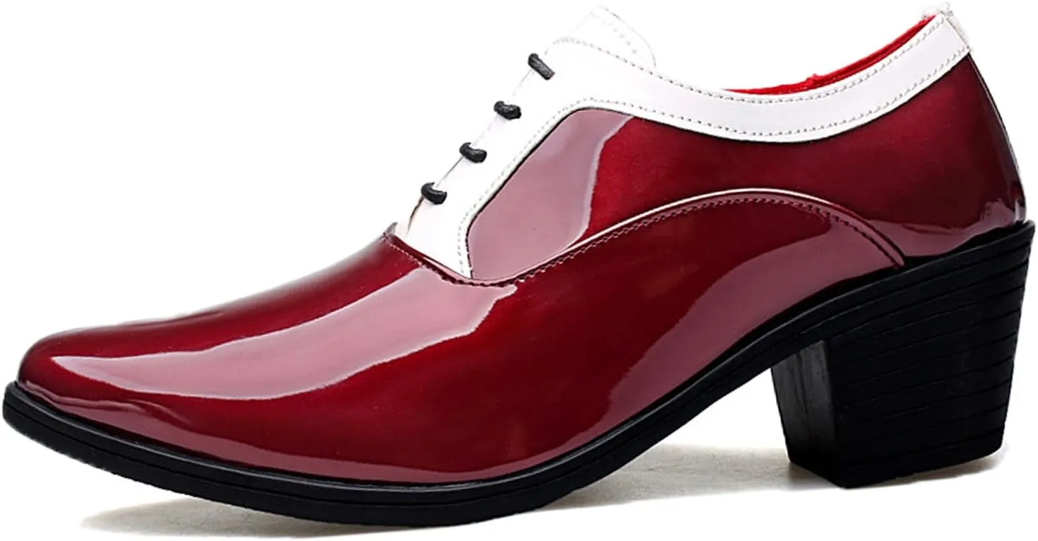 Men's Patent Leather Lace up Block Heel Oxford Shoes Pointed Toe Chunky Low Heel Two Tone Business Dress Loafers Business Derby Shoes Office Prom Evening Wedding Shoes