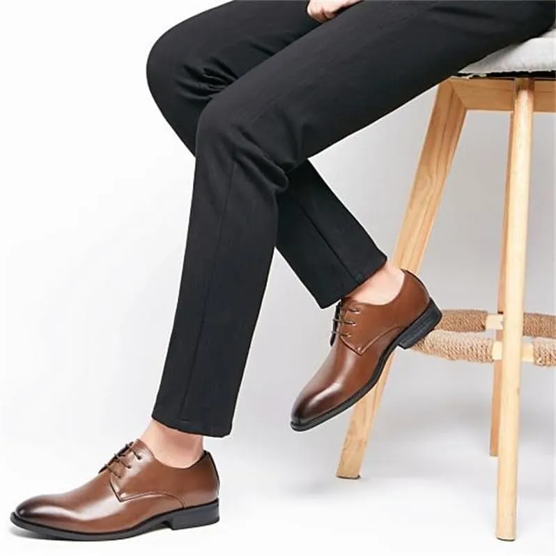 Men's Waxed Lacing Rubber Sole Non-Slip Wear-Resistant Leather Inner Gradient Pointed Toe Design Suitable for Daily Commuting Party Business