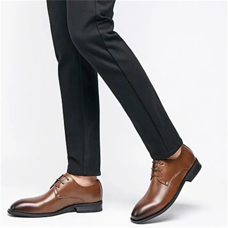 Men's Waxed Lacing Rubber Sole Non-Slip Wear-Resistant Leather Inner Gradient Pointed Toe Design Suitable for Daily Commuting Party Business