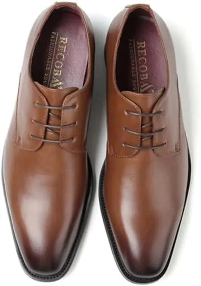 Men's Waxed Lacing Rubber Sole Non-Slip Wear-Resistant Leather Inner Gradient Pointed Toe Design Suitable for Daily Commuting Party Business