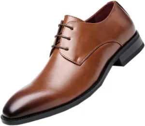 Men's Waxed Lacing Rubber Sole Non-Slip Wear-Resistant Leather Inner Gradient Pointed Toe Design Suitable for Daily Commuting Party Business