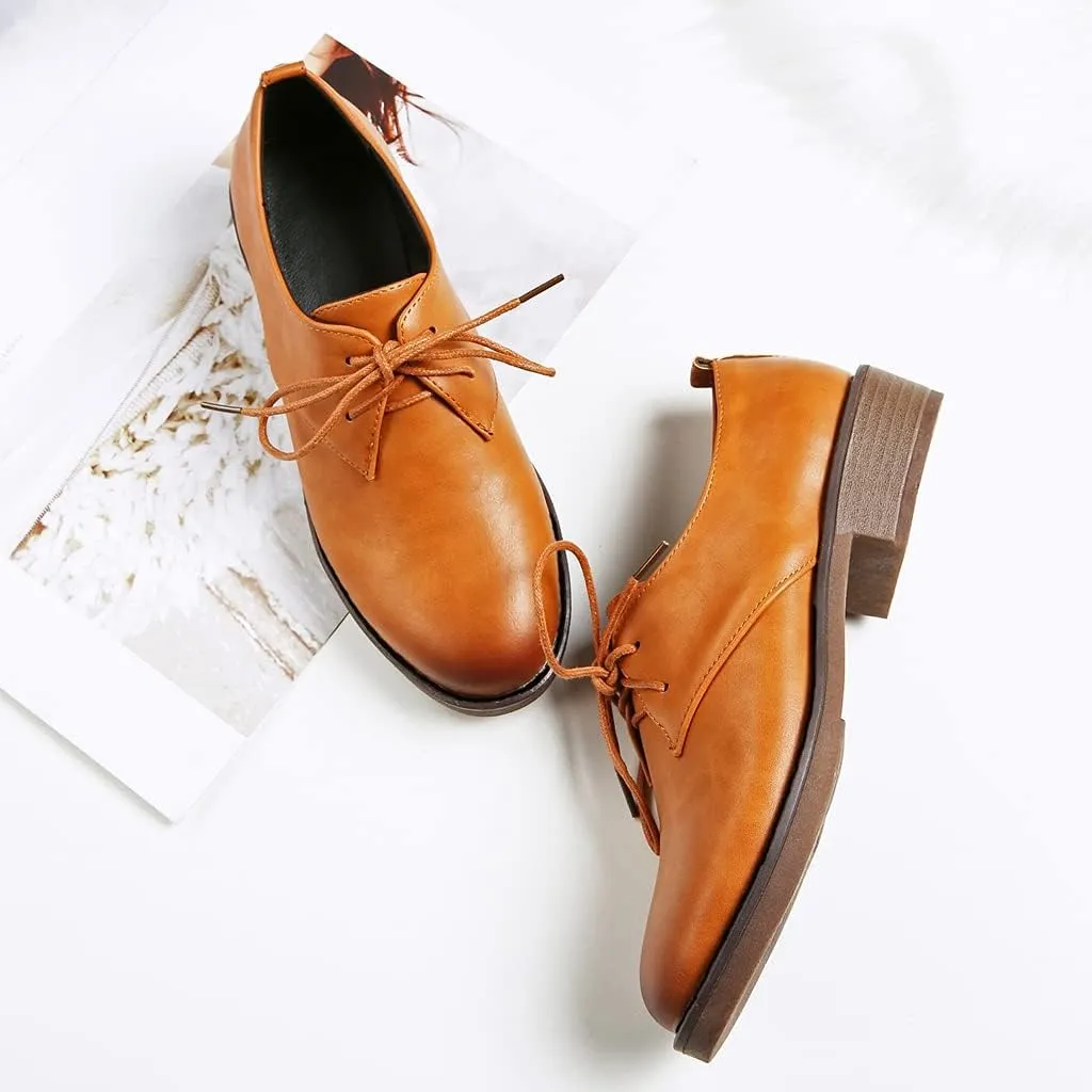 MIOKE Women's Classic Flat Saddle Oxford Shoes Lace Up Wingtip Perforated Low Heel Vintage School Brogues
