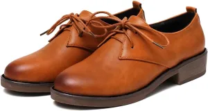MIOKE Women's Classic Flat Saddle Oxford Shoes Lace Up Wingtip Perforated Low Heel Vintage School Brogues