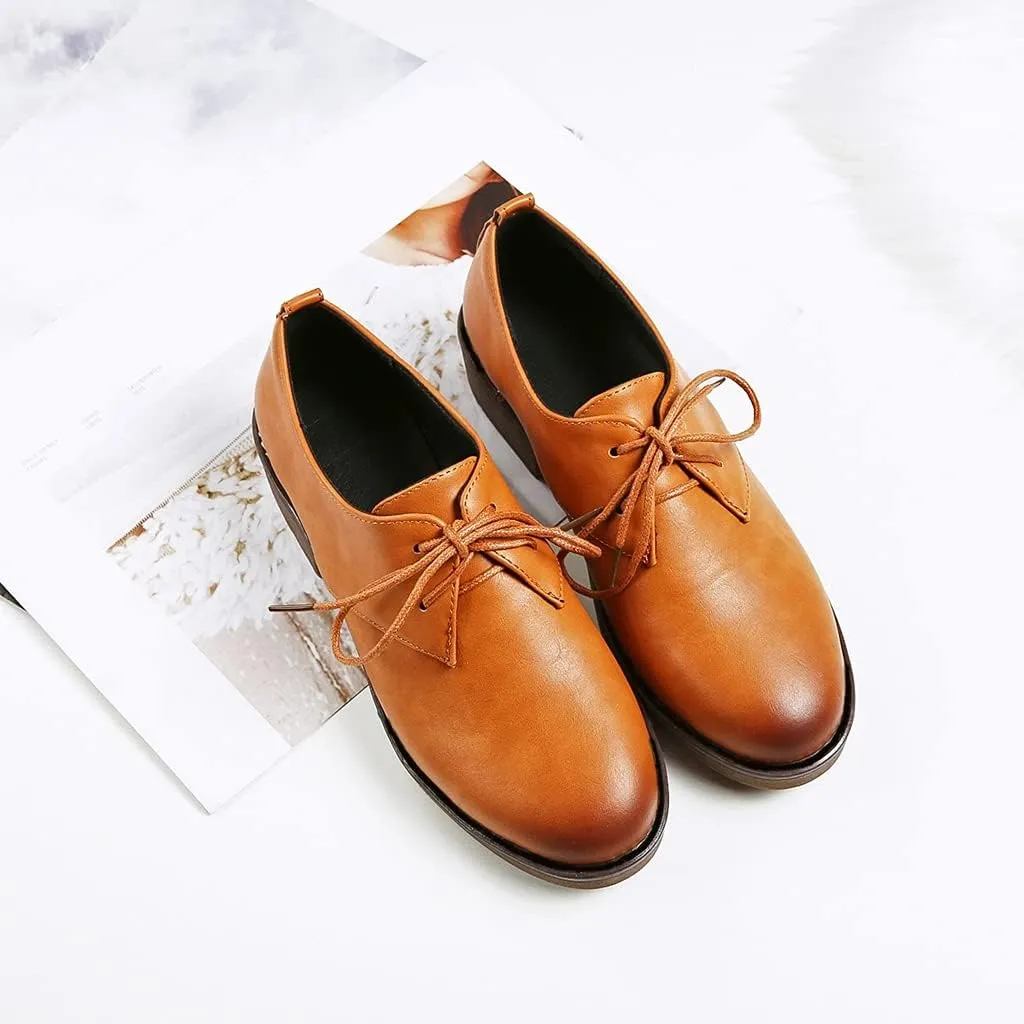 MIOKE Women's Classic Flat Saddle Oxford Shoes Lace Up Wingtip Perforated Low Heel Vintage School Brogues