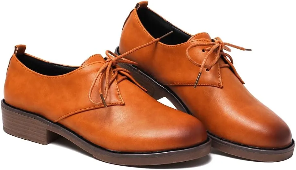 MIOKE Women's Classic Flat Saddle Oxford Shoes Lace Up Wingtip Perforated Low Heel Vintage School Brogues