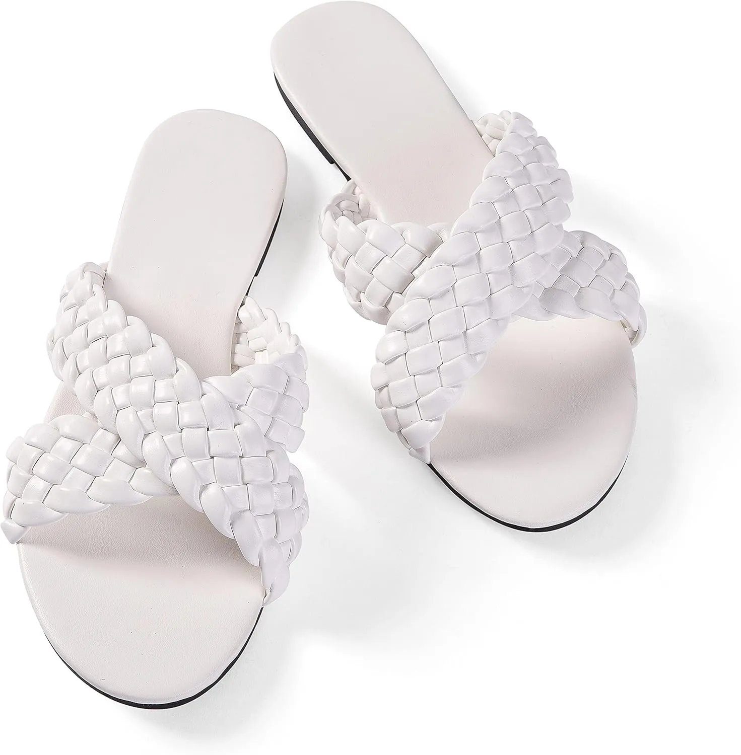 Mtzyoa Women Flat Sandals Braided Leather Crossover Nude Dressy Fashion Evening Party Wedding Sandals