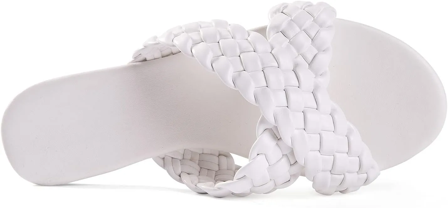 Mtzyoa Women Flat Sandals Braided Leather Crossover Nude Dressy Fashion Evening Party Wedding Sandals