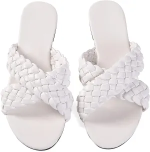Mtzyoa Women Flat Sandals Braided Leather Crossover Nude Dressy Fashion Evening Party Wedding Sandals