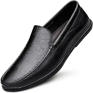 New Mens Loafers Round Toe Genuine Leather Crocodile Print Loafer Shoes Flexible Lightweight Anti-slip Casual Fashion Slip On