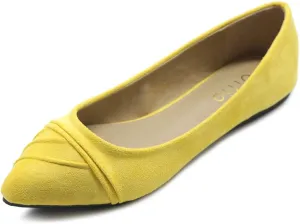 Ollio Women's Shoe Ballet Dress Faux Suede Pleated Pointed Toe Flat