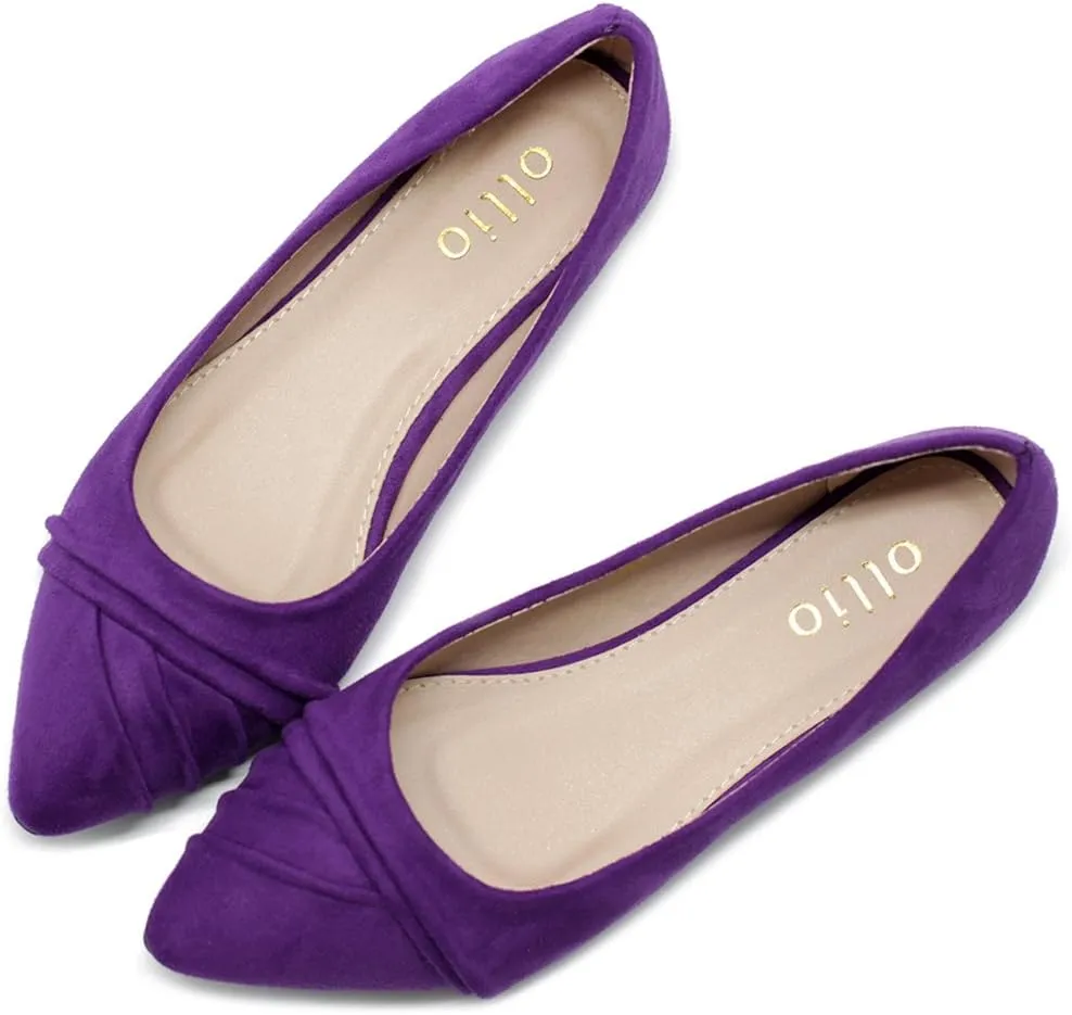 Ollio Women's Shoe Ballet Dress Faux Suede Pleated Pointed Toe Flat