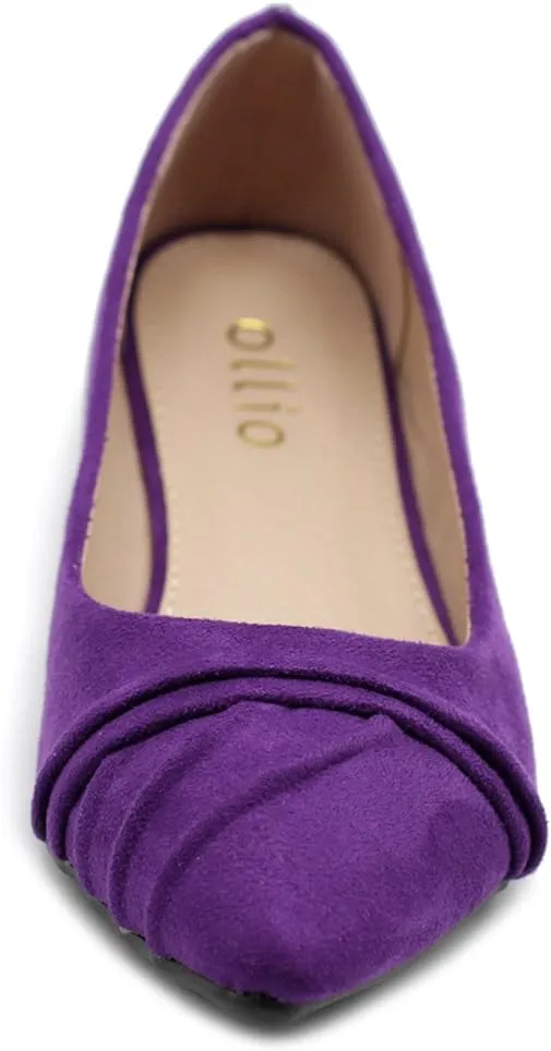 Ollio Women's Shoe Ballet Dress Faux Suede Pleated Pointed Toe Flat