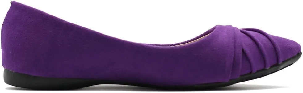Ollio Women's Shoe Ballet Dress Faux Suede Pleated Pointed Toe Flat