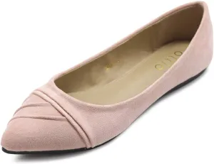 Ollio Women's Shoe Ballet Dress Faux Suede Pleated Pointed Toe Flat
