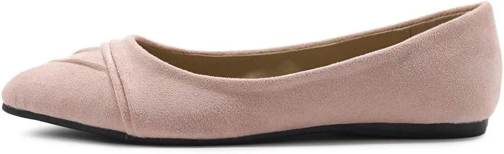 Ollio Women's Shoe Ballet Dress Faux Suede Pleated Pointed Toe Flat