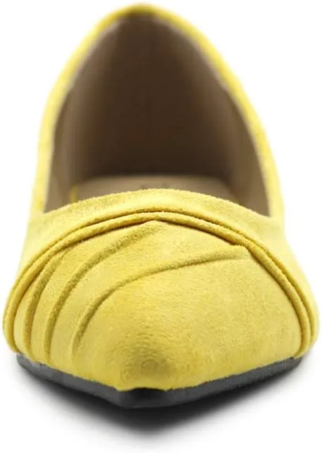 Ollio Women's Shoe Ballet Dress Faux Suede Pleated Pointed Toe Flat