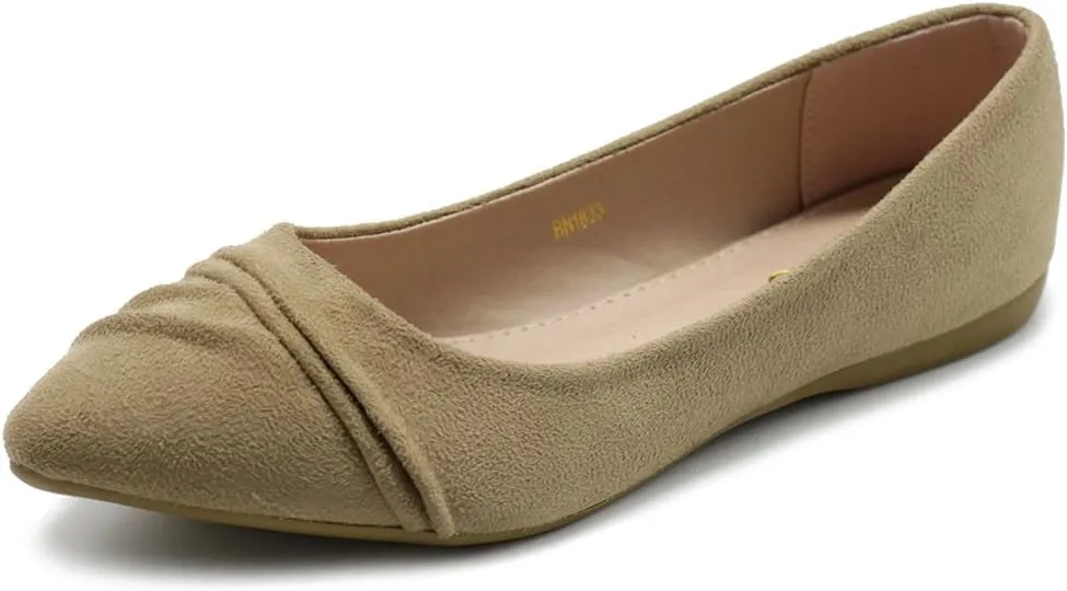 Ollio Women's Shoe Ballet Dress Faux Suede Pleated Pointed Toe Flat