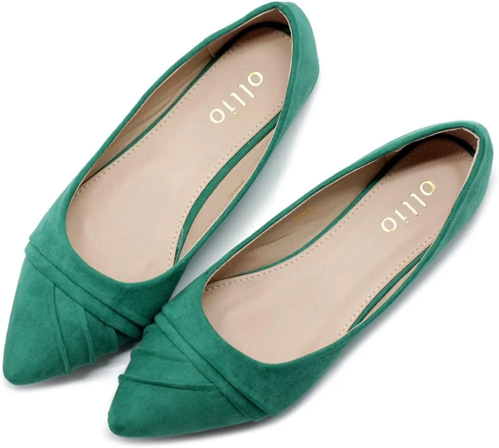 Ollio Women's Shoe Ballet Dress Faux Suede Pleated Pointed Toe Flat