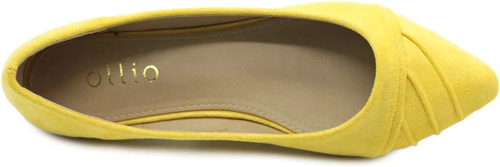 Ollio Women's Shoe Ballet Dress Faux Suede Pleated Pointed Toe Flat