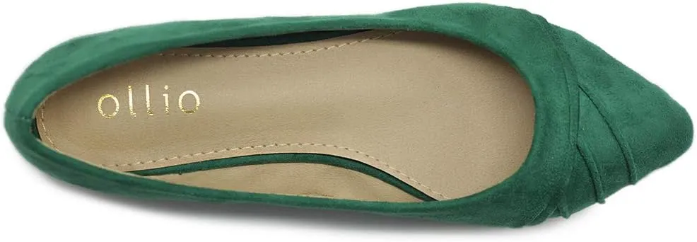 Ollio Women's Shoe Ballet Dress Faux Suede Pleated Pointed Toe Flat