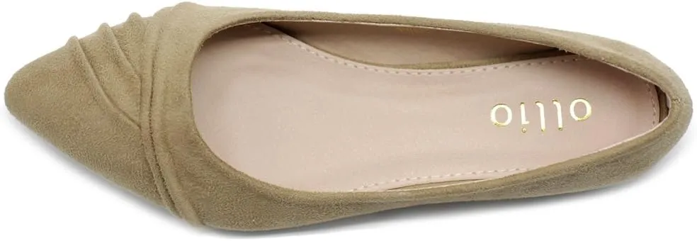 Ollio Women's Shoe Ballet Dress Faux Suede Pleated Pointed Toe Flat
