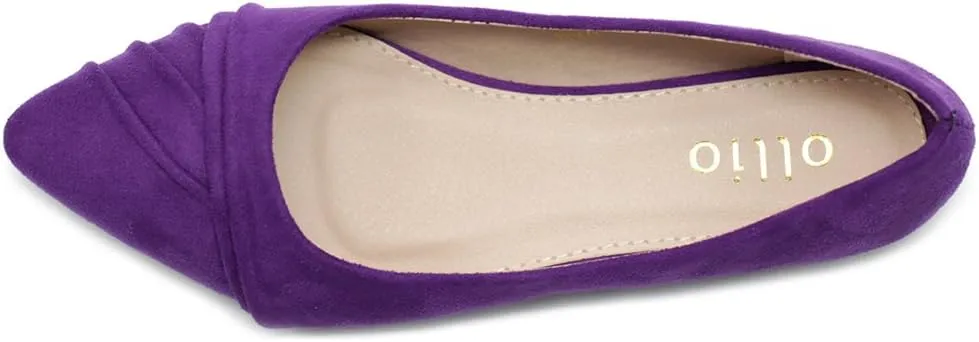 Ollio Women's Shoe Ballet Dress Faux Suede Pleated Pointed Toe Flat