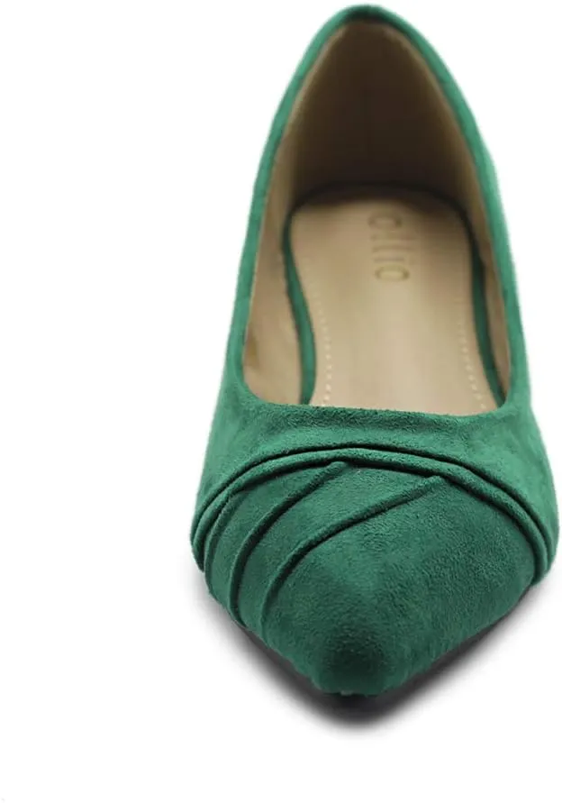 Ollio Women's Shoe Ballet Dress Faux Suede Pleated Pointed Toe Flat
