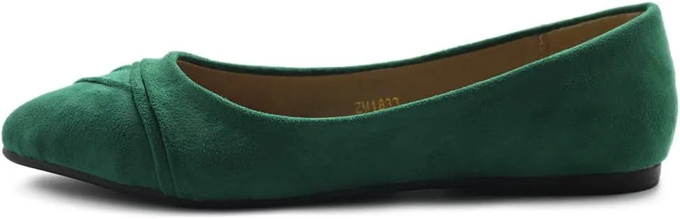 Ollio Women's Shoe Ballet Dress Faux Suede Pleated Pointed Toe Flat