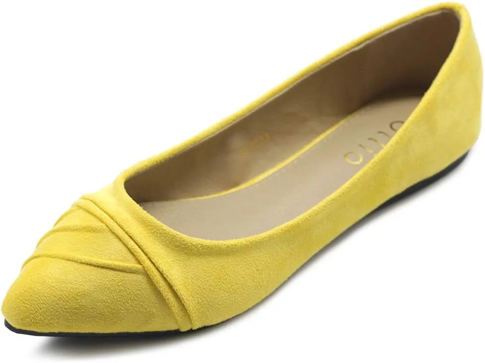 Ollio Women's Shoe Ballet Dress Faux Suede Pleated Pointed Toe Flat