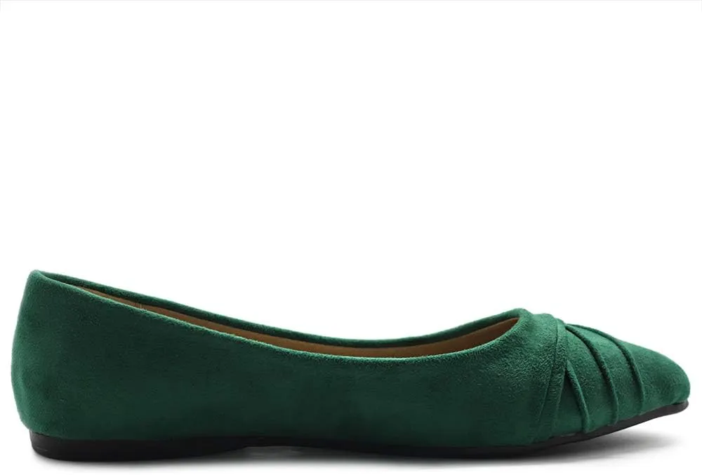 Ollio Women's Shoe Ballet Dress Faux Suede Pleated Pointed Toe Flat