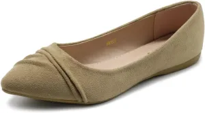 Ollio Women's Shoe Ballet Dress Faux Suede Pleated Pointed Toe Flat