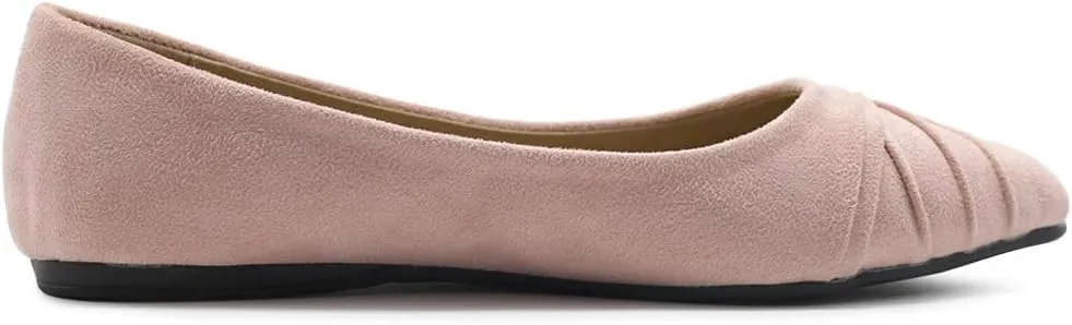 Ollio Women's Shoe Ballet Dress Faux Suede Pleated Pointed Toe Flat