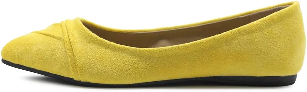 Ollio Women's Shoe Ballet Dress Faux Suede Pleated Pointed Toe Flat