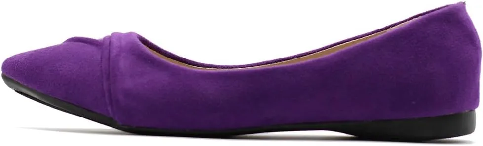 Ollio Women's Shoe Ballet Dress Faux Suede Pleated Pointed Toe Flat