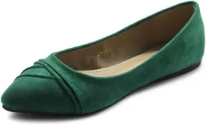 Ollio Women's Shoe Ballet Dress Faux Suede Pleated Pointed Toe Flat