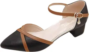 Package Head Sandals Female Spring And Summer Ladies New With Thick With Buckle In With Pointed Glitter High Heels