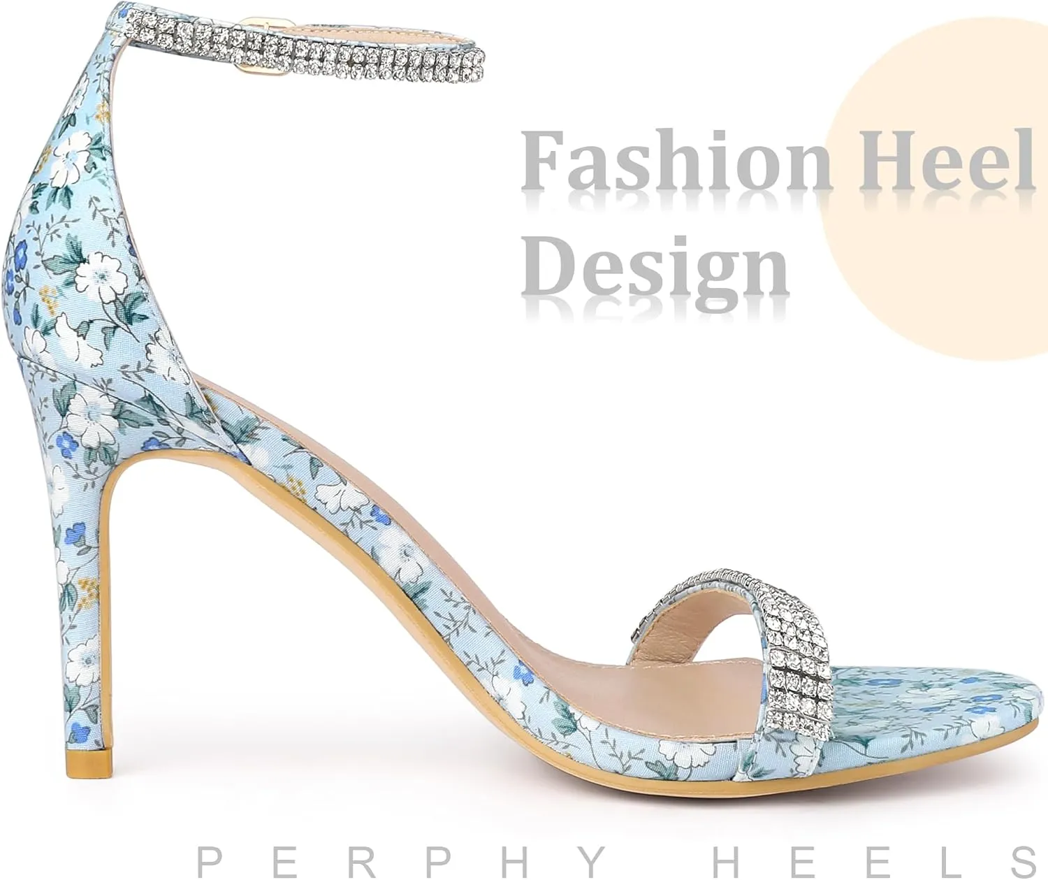Perphy Rhinestone Strap Floral Print Stiletto Heels Sandals for Women