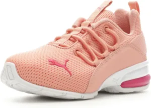 PUMA Cross Training Shoes Axelion Mesh Sneaker, 11 US Unisex Little Kid, Poppy Pink White-pinktastic