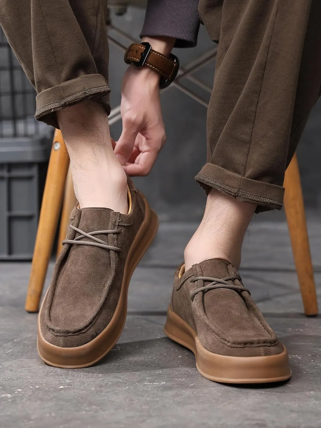 Santimon Men's Suede Leather Lace Up Platform Oxfords Moc Toe Casual Derby Shoes Classic Work Office Business Dress Shoes