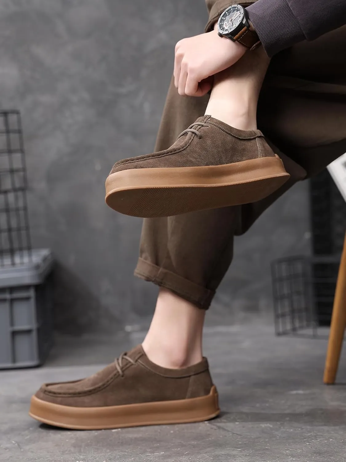 Santimon Men's Suede Leather Lace Up Platform Oxfords Moc Toe Casual Derby Shoes Classic Work Office Business Dress Shoes