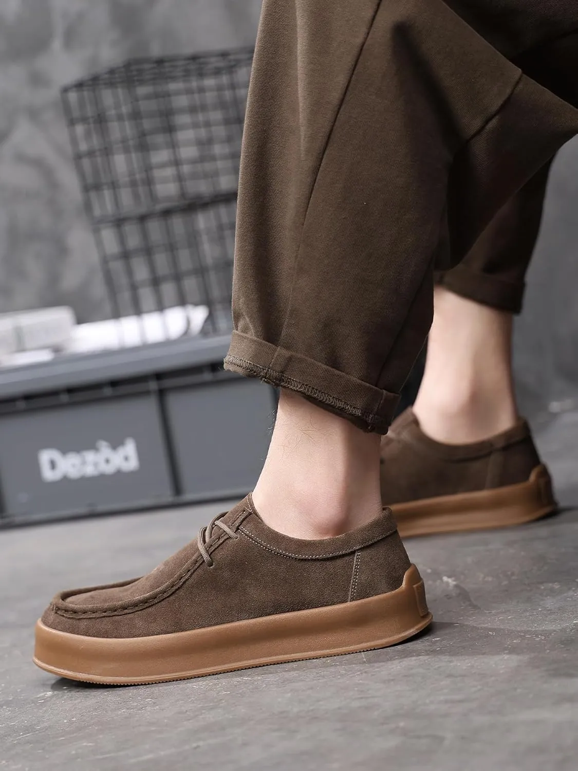 Santimon Men's Suede Leather Lace Up Platform Oxfords Moc Toe Casual Derby Shoes Classic Work Office Business Dress Shoes